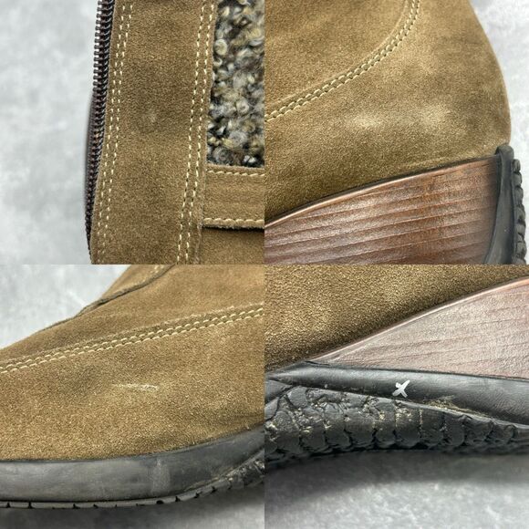 Aquatalia Brown Suede Leather Wedge Bootie Boots Size 11 Shearling Zipper Buckle - Picture 13 of 14